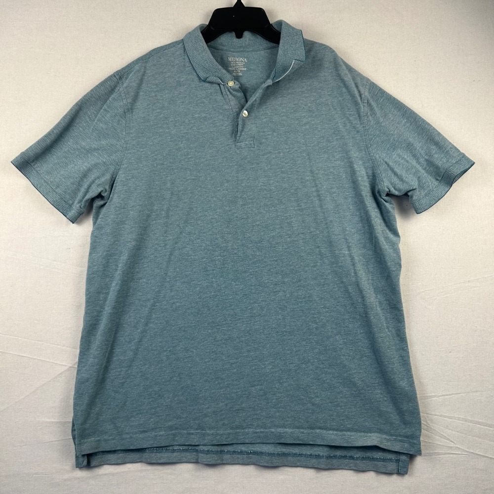Merona Mens The Ultimate Polo Supreme Classic Fit Teal Blue Cotton Shirt XL